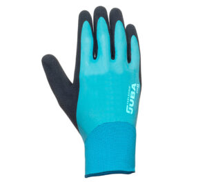 GUANTE  NAILON SIN COSTURAS CON DOBLE RECUBRIMIENTO LÁTEX, AZUL/GRIS.  (COD.:H259)