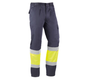 PANTALÓN MULTIBOLSILLOS BANDAS REFLECTANTES. MARINO/AMARILLO FLÚOR (COD.:HV810)