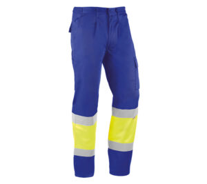 PANTALÓN MULTIBOLSILLOS BANDAS REFLECTANTES. AZULINA/AMARILLO FLÚOR (COD.:HV812)